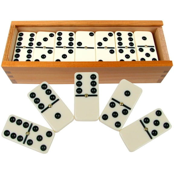 Hey! Play! 28PC Double Six Dominos Set for Family with Wooden Storage Case