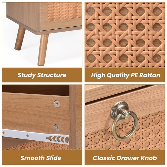 Double Size Bedroom Makeup Vanities, Rattan 6 Drawer Double Dresser for Bedroom, Chest of Dressers, Modern Dresser Drawer Chest, Vintage Makeup Vanities,Wood Makeup Vanities With Lights