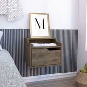 Double Size Bedside Nightstands, Busan Modern Floating Nightstand , End Table, Side Table Single-Drawer Design with Sleek Two-Tiered Top Shelf Surfaces- Dark Brown - Bedroom, Brown Wooden Nightstands