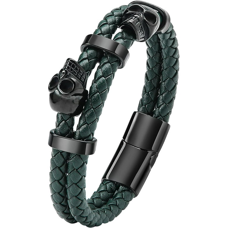 Double Skull Bracelets for Men, 316L Stainless Steel Cuff Double Skull Bracelets for Men, 316L Stainless Steel Cuff