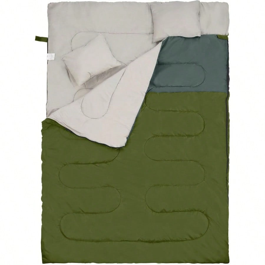 Double Sleeping Bag With 2 Pillows For Adults Queen Size XL Sleeping Bag Waterproof Compact With Compression Sack 2 Person Sleeping Bags For 34 Seasons Camping Backpacking Hiking Travel