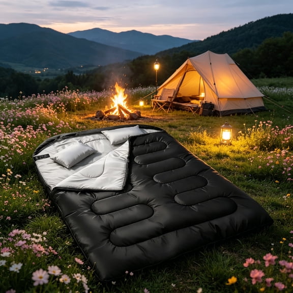 Double Sleeping Bag for Adults with 2 Pillow, XL Queen Size Two Person Sleeping Bag for All Season Camping Hiking Backpacking 2 Person Sleeping Bags for Cold Weather & Warm