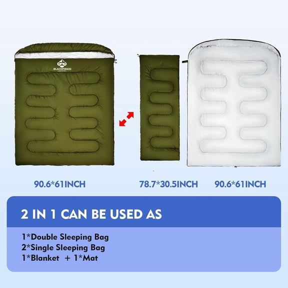 Double Sleeping Bag for Adults Men Women,  Queen Size Two Person Sleeping Bag for All Season Camping Hiking Backpacking 2 Person Sleeping Bags for Cold Weather & Warm