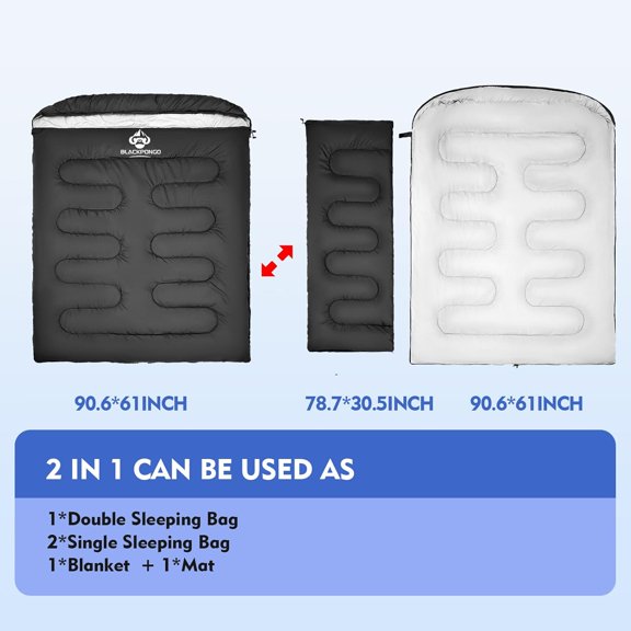 Double Sleeping Bag for Adults Men Women, XL Queen Size Two Person Sleeping Bag for All Season Camping Hiking Backpacking 2 Person Sleeping Bags for Cold Weather & Warm