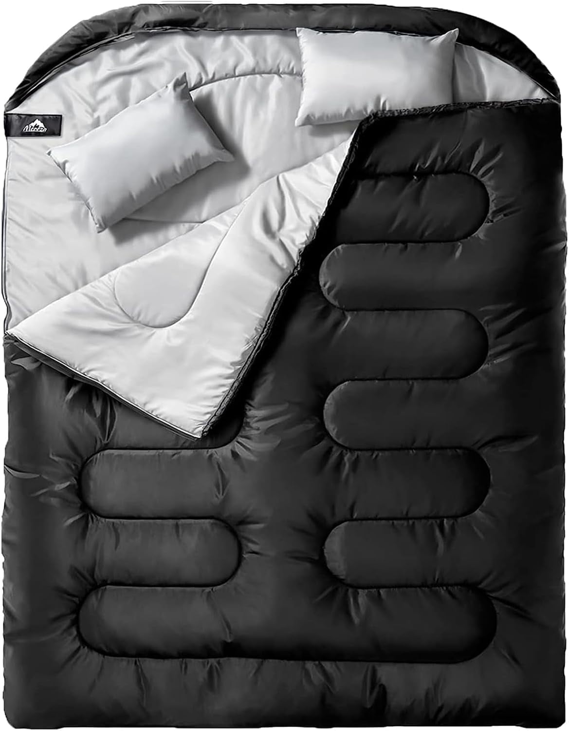 Double Sleeping Bag for Adults Mens with Pillow, XL Queen Size Two Person Sleeping Bag for All Season Camping Hiking Backpacking 2 Person Sleeping Bags for Cold Weather & Warm