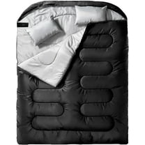 Double Sleeping Bag for Adults Mens with Pillow, XL Queen Size Two Person Sleeping Bag for All Season Camping Hiking