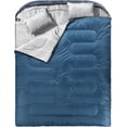 thumbnail image 1 of Double Sleeping Bag for Adults, XL Queen Size, Blue and Gray, All-Season Rectangular Design with Full-Length Zipper, 28 ° F–59 ° F, Includes Compression Sack and Pillows, 1 of 7