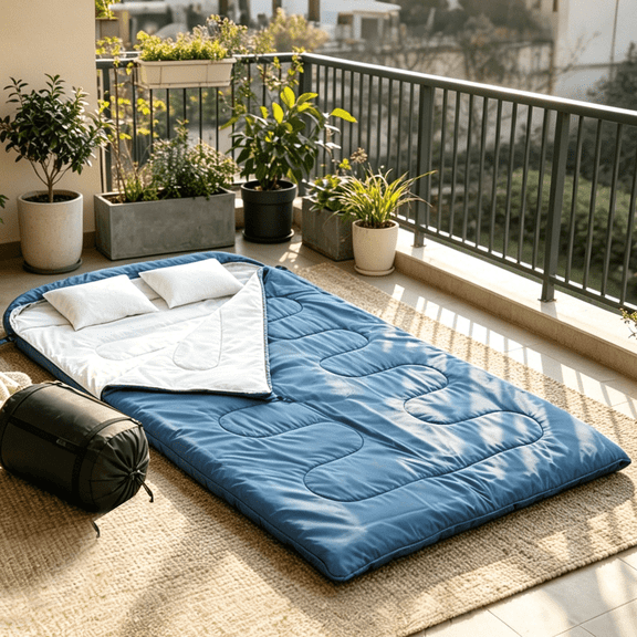 Double Sleeping Bag with Pillows, Extra-Wide Queen Size Camping Bed Separable into 2 Standalone Single Bags, Warm & Cozy Washable Sleeping Bag for Solo Luxury, RV, Travel, Blue