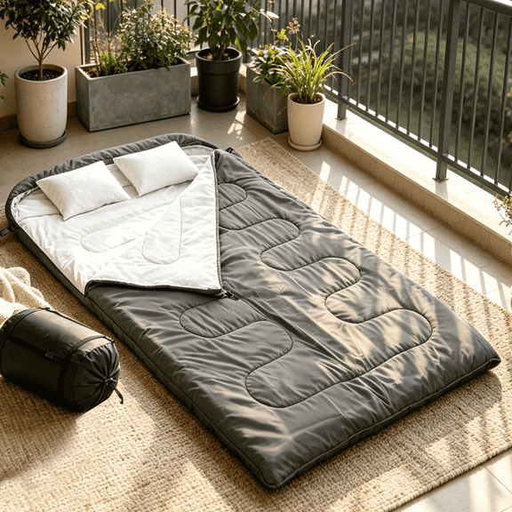 Double Sleeping Bag with Pillows, Extra-Wide Queen Size Camping Bed Separable into 2 Standalone Single Bags, Warm & Cozy Washable Sleeping Bag for Solo Luxury, RV, Travel, Black
