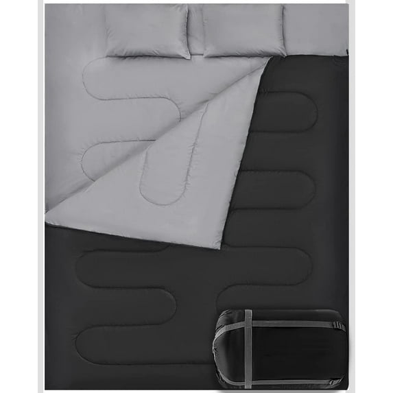 Double Sleeping Bag, XL Queen Size Two Person Sleeping Bag with Pillow, Youth Sleeping Bag for Cold/Warm Weather with Internal Pocket, Camping Sleeping Bag for Adult Mens Hiking/Backpacking Outdoor