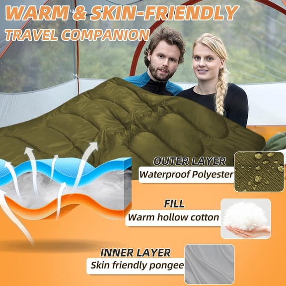 Double Sleeping Bag for Adults 2 Person Camping with Pillows Warm Cold Weather