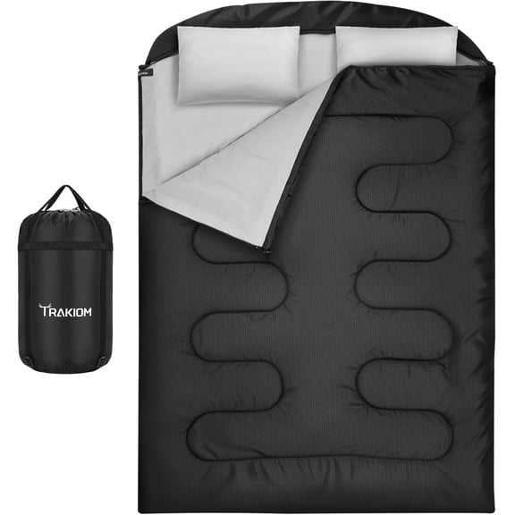Double Sleeping Bag with 2 Pillows, Warm Sleeping Bags for Adults, Large Queen