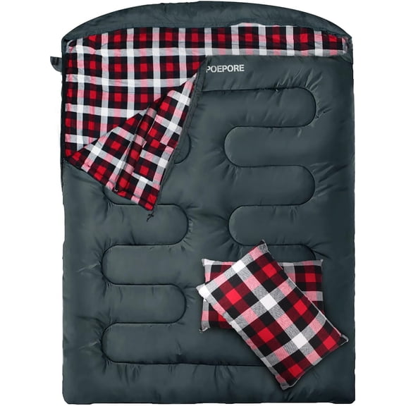 Double Sleeping Bag with Flannel Lining for Two Adults XXL Queen Size Cold Weather Camping Sleeping Bag