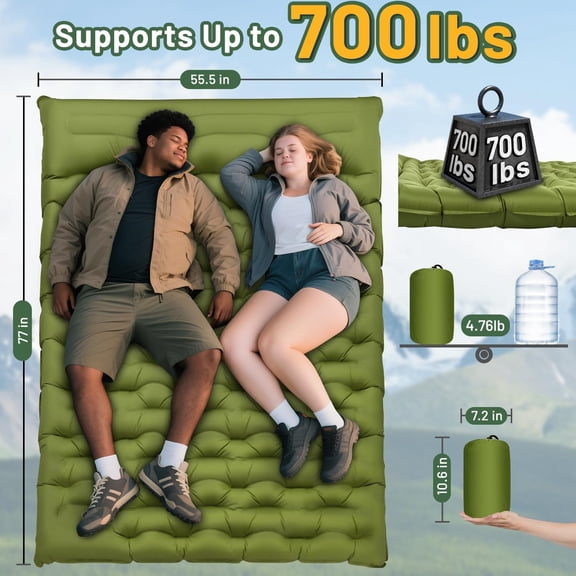 Double Sleeping Pad - 6" Extra Thick with Built-in Pillow and Pump