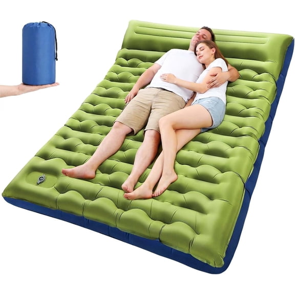 Double Sleeping Pad for Camping, 5.9 Inch Thick Self Inflating Sleeping Mat for Camping with Built in Pillow and Foot Pump, 2 Person Camping Mattress for Backpacking Hiking