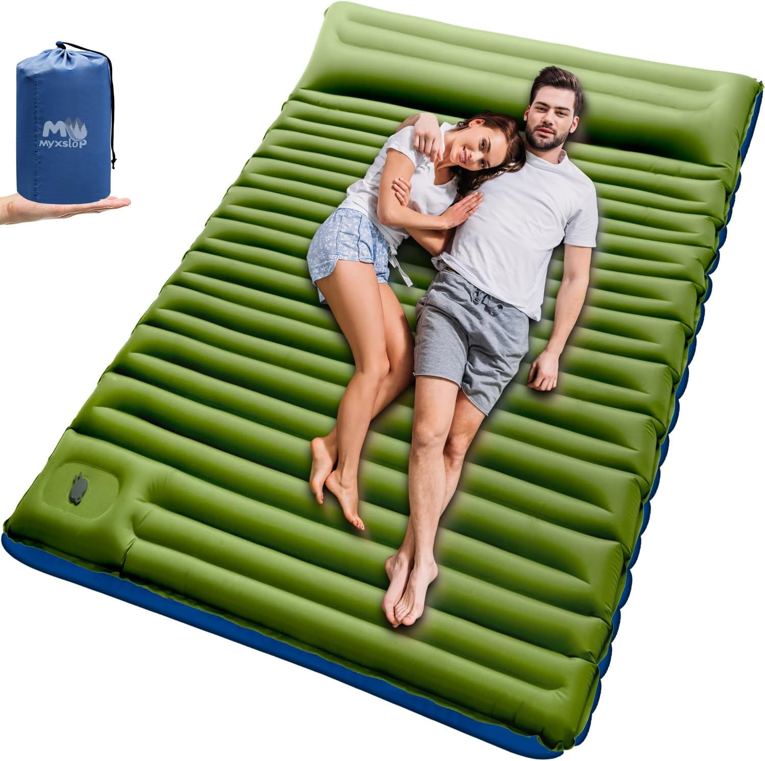 Double Sleeping Pad for Camping, 5"Ultra-Thick Queen Camping Mattress for 2 Person with Pillow, Built-in Pump, Self Inflating Camping Pad for Backpacking, Hiking, Traveling, Tent