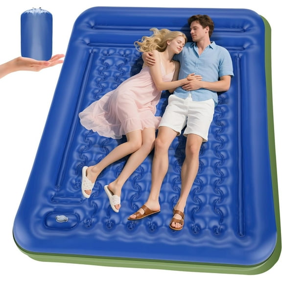 Double Sleeping Pad for Camping, Extra Thick 5 Inch Self-Inflating 2 Person Camping Mattress,with Built-In Foot Pump, Insulated Inflatable Trampoline Mat for Backpacking, Hiking, Tents & Winter