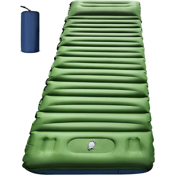 Double Sleeping Pad for Camping- Self Inflating 4" Extra-Thick with Pillow Built-in Foot Pump Inflatable Sleeping Mat for Backpacking, Hiking, Traveling, Tent, Portable Camping Mat