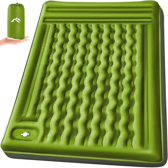 Double Sleeping Pad Camping, Self Inflating 6'' Extra-Thick 2 Person Pillow Built-in Foot Pump Inflatable Sleeping Mat Backpacking, Tent, Hiking, Portable Camping Pad (Yellow Grey)