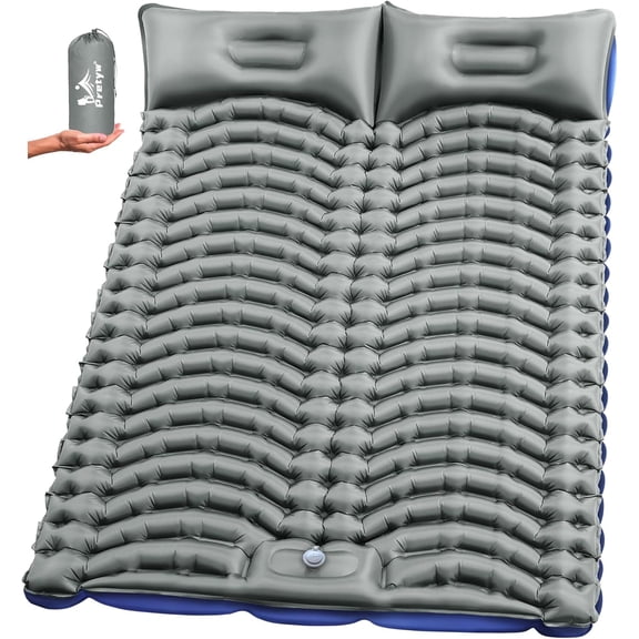 Double Sleeping Pad for Camping - Ultralight Air Mattress with Pillows, Built-in Foot Pump, Compact Inflatable 2-Person Portable Mat for Backpacking, Hiking, Tent, Car Travel, Beach,Road Trip
