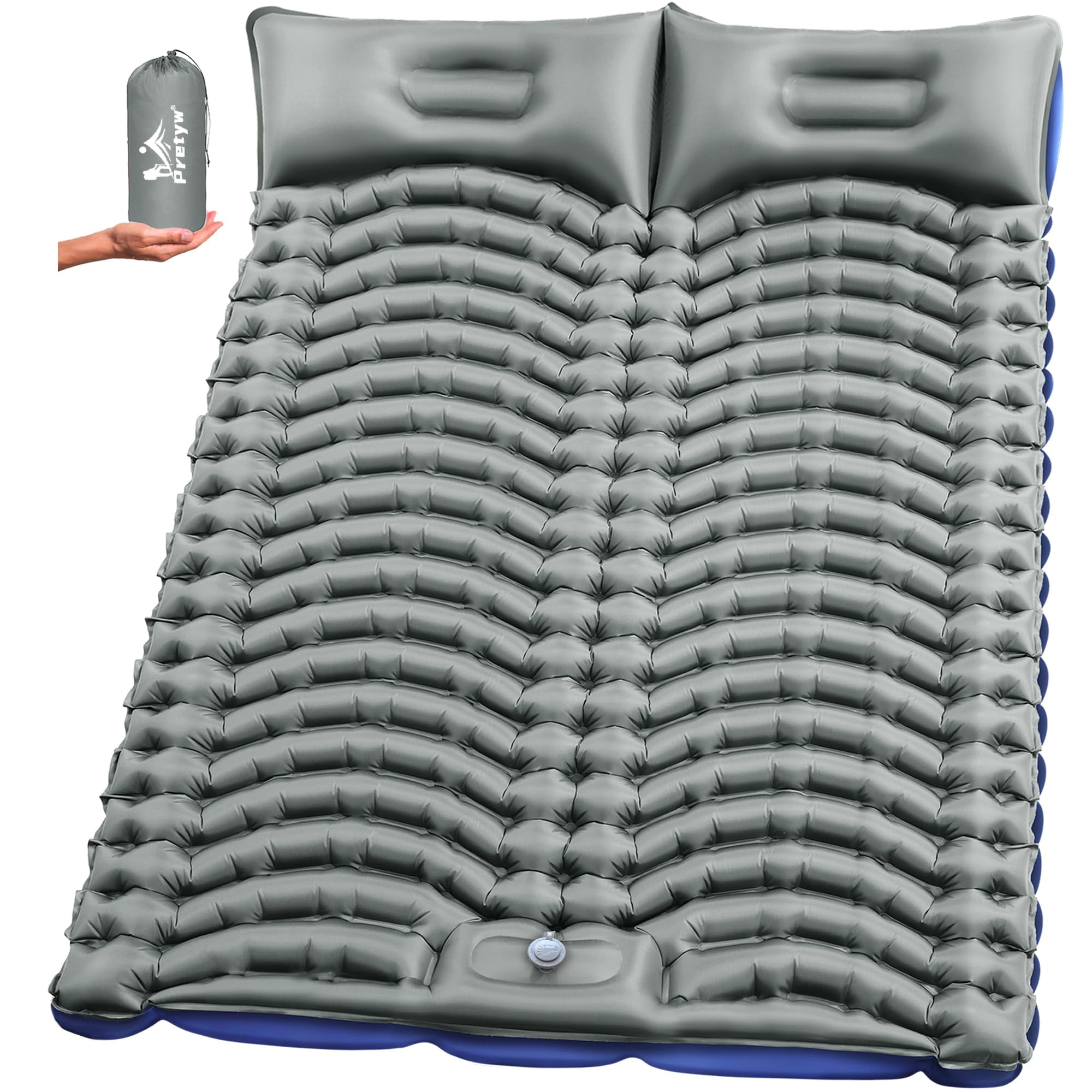 Double Sleeping Pad For Camping - Ultralight Air Mattress With Pillows  Built-in Foot Pump Compact Inflatable 2-person Portable Mat Backpacking Hiking Tent Car Travel Beach Road Trip