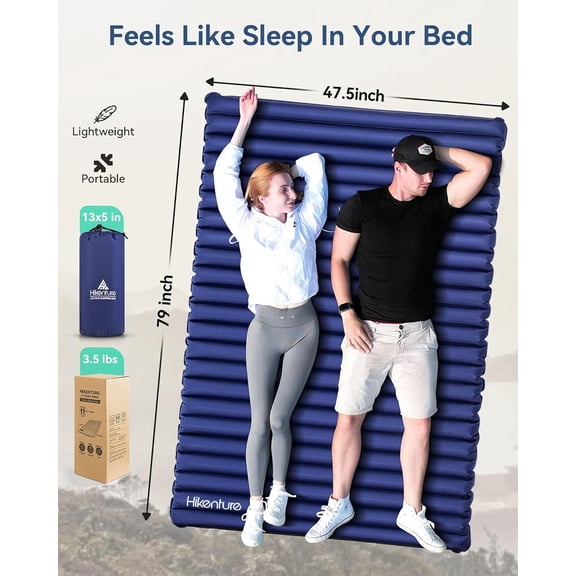 Double Sleeping Pad,Extra Thick 3.75in Camping Mattress 2 Person,Queen Size Inflatable Air Mat,Lightweight and Compact,for Backpacking,Car Camping,Hiking,Tent,Cot(Navy Pumpsack)