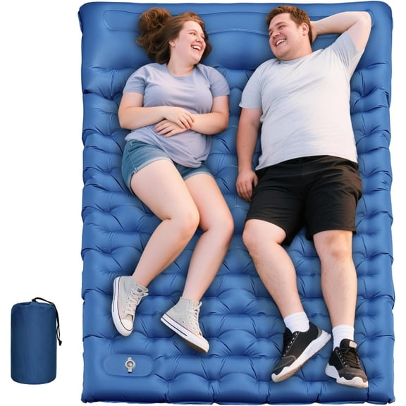 Double Sleeping Pad, Extra Thick 6 Inch Sleeping Pad for Camping 2 Person with Built-in Pillow & Foot Pump Ultralight Compact Inflatable Camping Mat for Backpacking Hiking Travel Tent Camp Gear Gifts