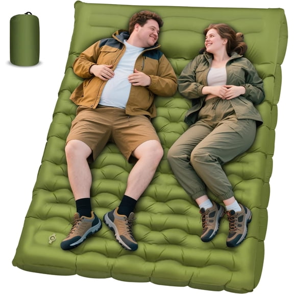 Double Sleeping Pad, Extra Thick 6 Inch Sleeping Pad for Camping 2 Person with Built-in Pillow & Foot Pump Ultralight Compact Inflatable Camping Mat for Backpacking Hiking Travel Tent Camp Gear Gifts