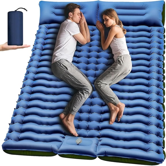 Double Sleeping Pad - Self Inflating 4" Extra-Thick for 2 Person with Pillow Built-in Foot Pump Inflatable Sleeping Mat for Backpacking, Hiking, Traveling, Tent, Portable Camping Mat