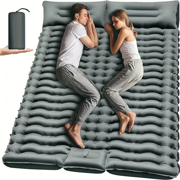 Double Sleeping Pad - Self Inflating 4" Extra-Thick for 2 Person with Pillow Built-in Foot Pump Inflatable Sleeping Mat for Backpacking, Hiking, Traveling, Tent, Portable Camping Mat