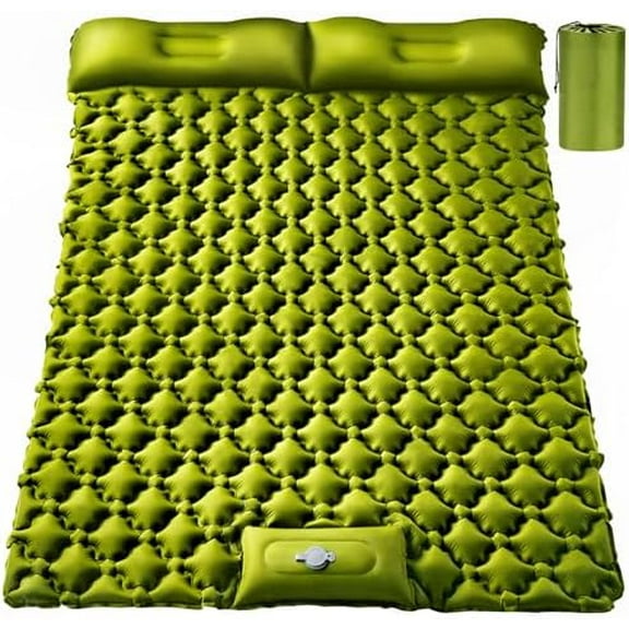 Double Sleeping Pad, Ultralight 4" Extra-Thick Self Inflating Sleeping Mat for 2 Person with Pillow Built-in Foot Pump Portable Camping Mat for Backpacking, Hiking, Traveling, Tent, Camping