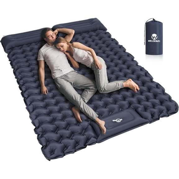 Double Sleeping Pad for Camping 4-Inch Thick Inflatable Mattress for 2 People, Built-in Foot Pump and Pillow, Midnight Blue