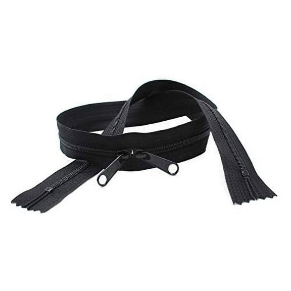 Double Slide Handbag Zipper 40" Black YKK #4.5 Coil with Two Long Pull Head to Head Closed Ended On Both Sides. Made in United States (5 Zippers/Pack)