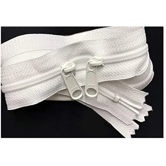 Double Slide Zipper YKK #4.5 Coil with Two Long Pull Head to Head Closed Ended on Both Sides - Made in USA (40 Inch, White)