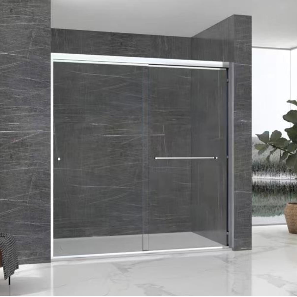 Chrome Semi Frameless Sliding Shower Door with Clear Glass