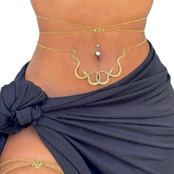 Double Snake Body Chain Glittering Belly Chain Party Waist Decors Body Jewelry