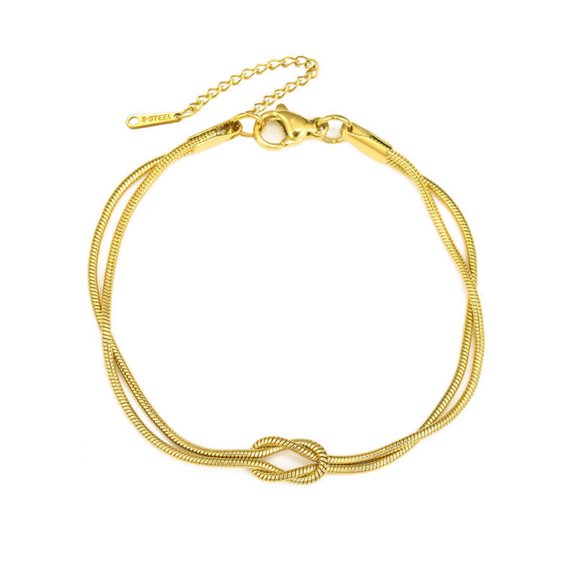 Double Snake Chain Knot Adjustable Stainless Steel Bracelet For Couple Mom Daughter Friend Matching 1 Pack