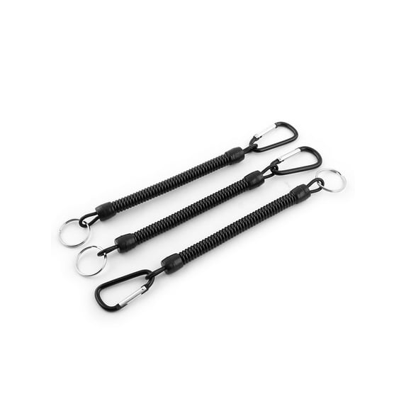 Double Snap Hook Carabiner Stretch Lanyard Coil Key Ring Black 3 PCS Keychain