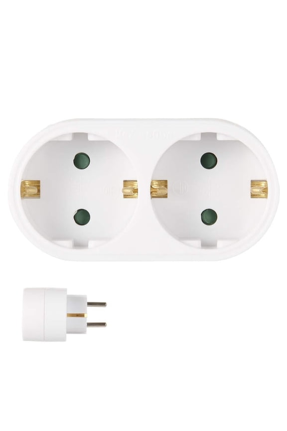 Double Socket Adapter 16A 250V with Overload and Child Safety Protection, Compact Power Splitter for Kitchen Office Travel Hotel to Safely Power Two Devices from One Outlet