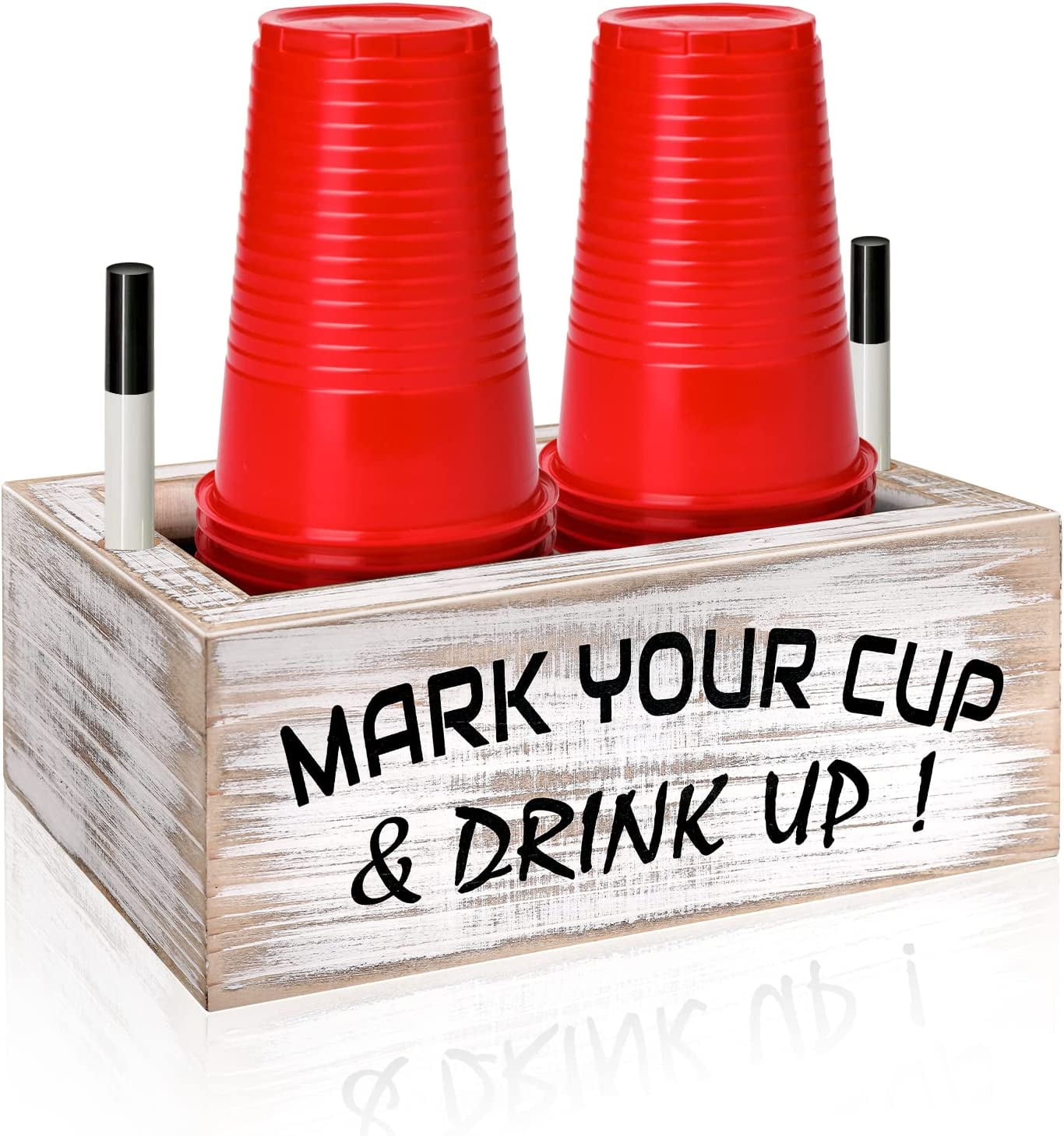 Double Solo Cup Holder with Marker Slot Wooden Party Drink Dispenser