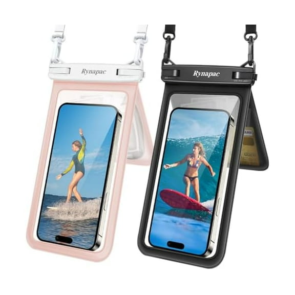 Double Space Waterproof Phone Pouch, 2 Pack Waterproof Phone Case with Lanyard for iPhone 16 15 Pro Max Galaxy S23 Pixel 7a up to 8.5, Cellphone Dry Bag for Beach Vacation Travel Cruise Essentials