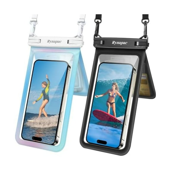 Double Space Waterproof Phone Pouch, 2 Pack Waterproof Phone Case with Lanyard for iPhone 16 15 Pro Max Galaxy S23 Pixel 7a up to 8.5, Cellphone Dry Bag for Beach Vacation Travel Cruise Essentials