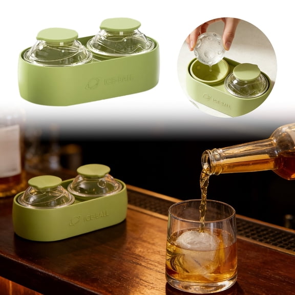 Double Sphere Large Round Ice Maker for , Silicone, Easy Release, Non-Stick, for Cocktails, Green, 13.6cm