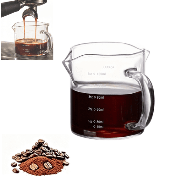 Double Spout Glass Espresso Shot Cup, Barista Measuring Pitcher, Essential Coffee Bar & Espresso Making Accessory
