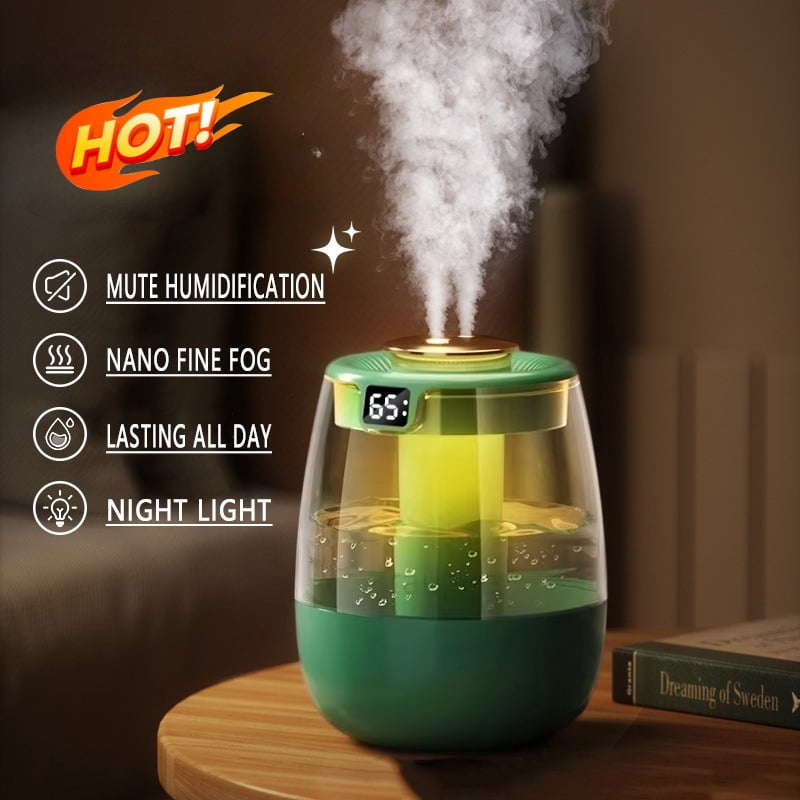 Humidifier Display Double Spray Humidifier,1.3L Silent USB Digital Display Humidifier With ...