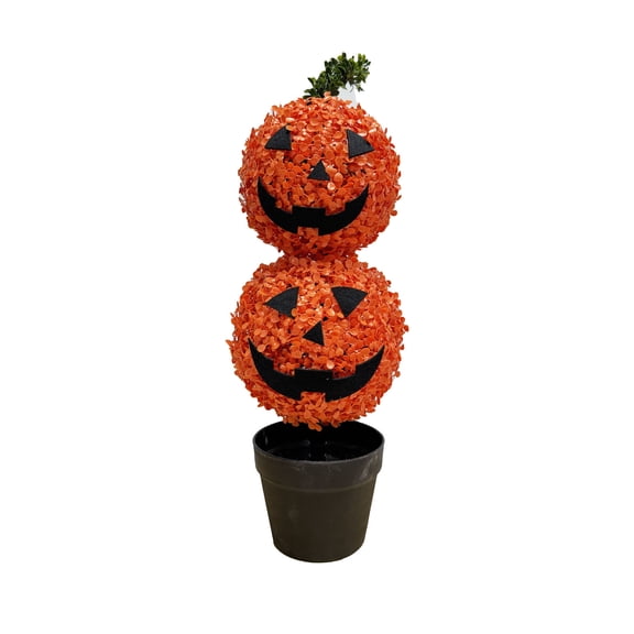 Double Stack Orange Floral Jack O Lantern Topiary Artificial Pumpkin Tabletop Ornament For Shelf Mantel Window Sill Halloween Autumn Fall Home Decor(Double Stack-65cm)