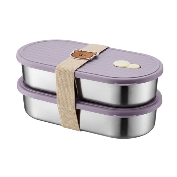 Double Stack Stainless Steel Lunch Box 800ml, Stackable Container for Packed Meals, Portable Kitchen Storage