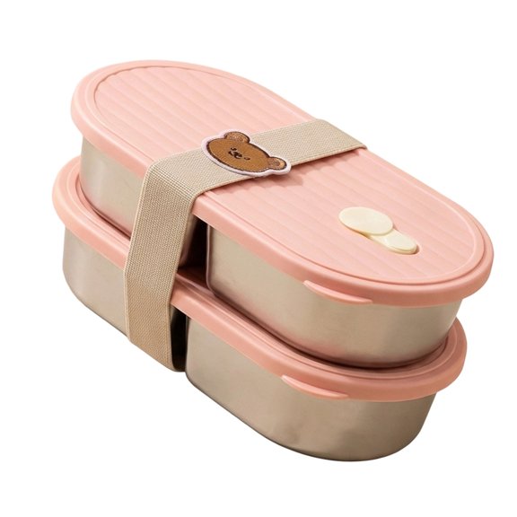Double Stack Stainless Steel Lunch Box 800ml, Stackable Container for Packed Meals, Portable Kitchen Storage