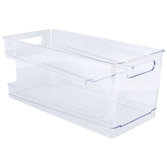 Double Stackable Refrigerator Storage Rack Clear Plastic Storage Rack Soda can Beverage Pantry Storage Rack for Refrigerator Kitchen