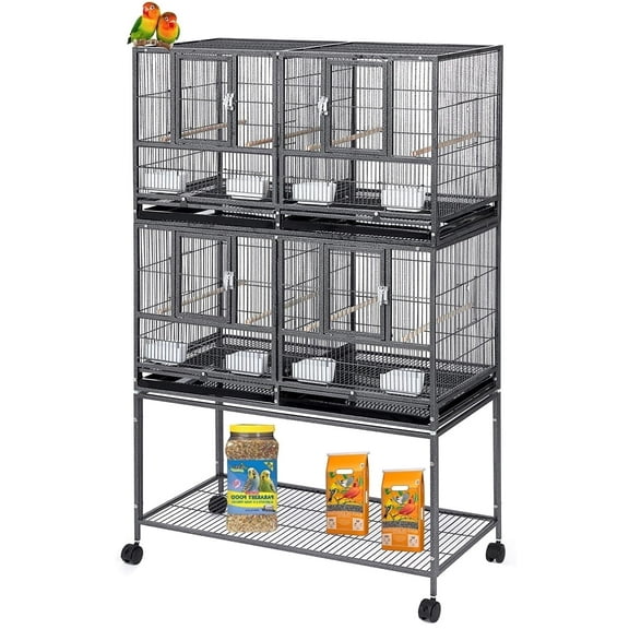 Double Stacker With Center Divider Breeder Breeding Bird Flight Rolling Cage With Side Breeding Nest Doors for Aviaries Canaries Cockatiels Lovebirds Finches Budgies Small Parrots